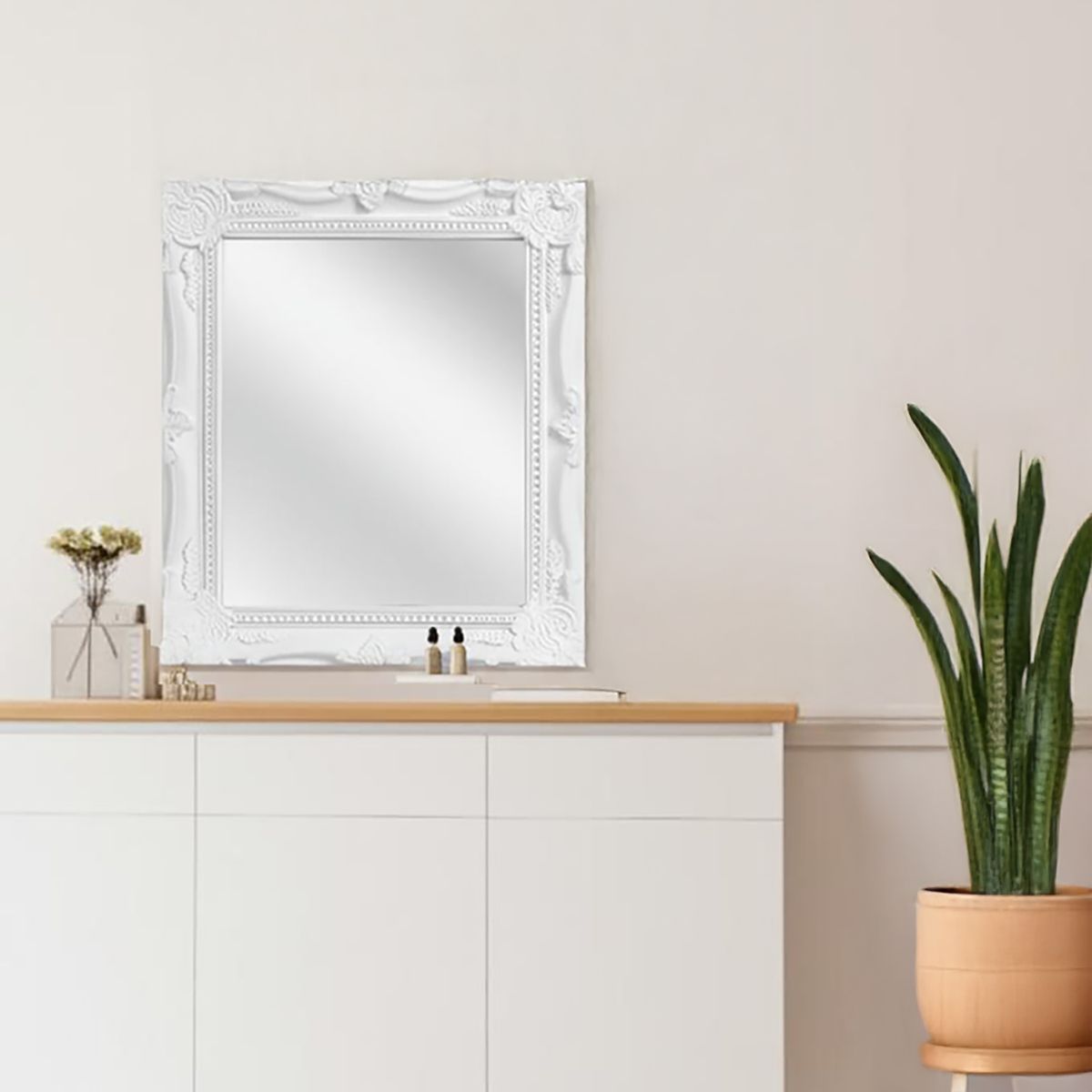 VGO - Espejo plástico 25x30 cm blanco