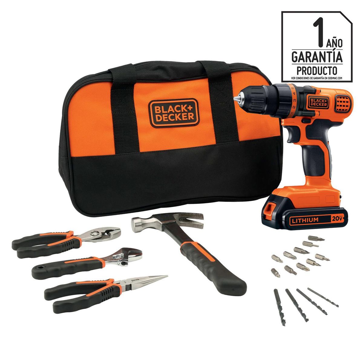 BLACK+DECKER - Taladro inalámbrico atornillador 10 mm 20V + 1 batería + accesorios