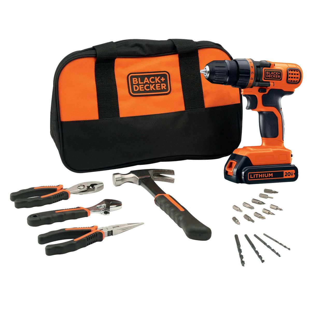 BLACK+DECKER - Taladro inalámbrico atornillador 10 mm 20V + 1 batería + accesorios
