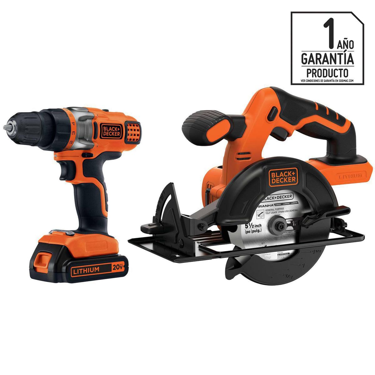BLACK+DECKER - Taladro atornillador inalámbrico 10mm 20V+sierra circular 20V+1batería
