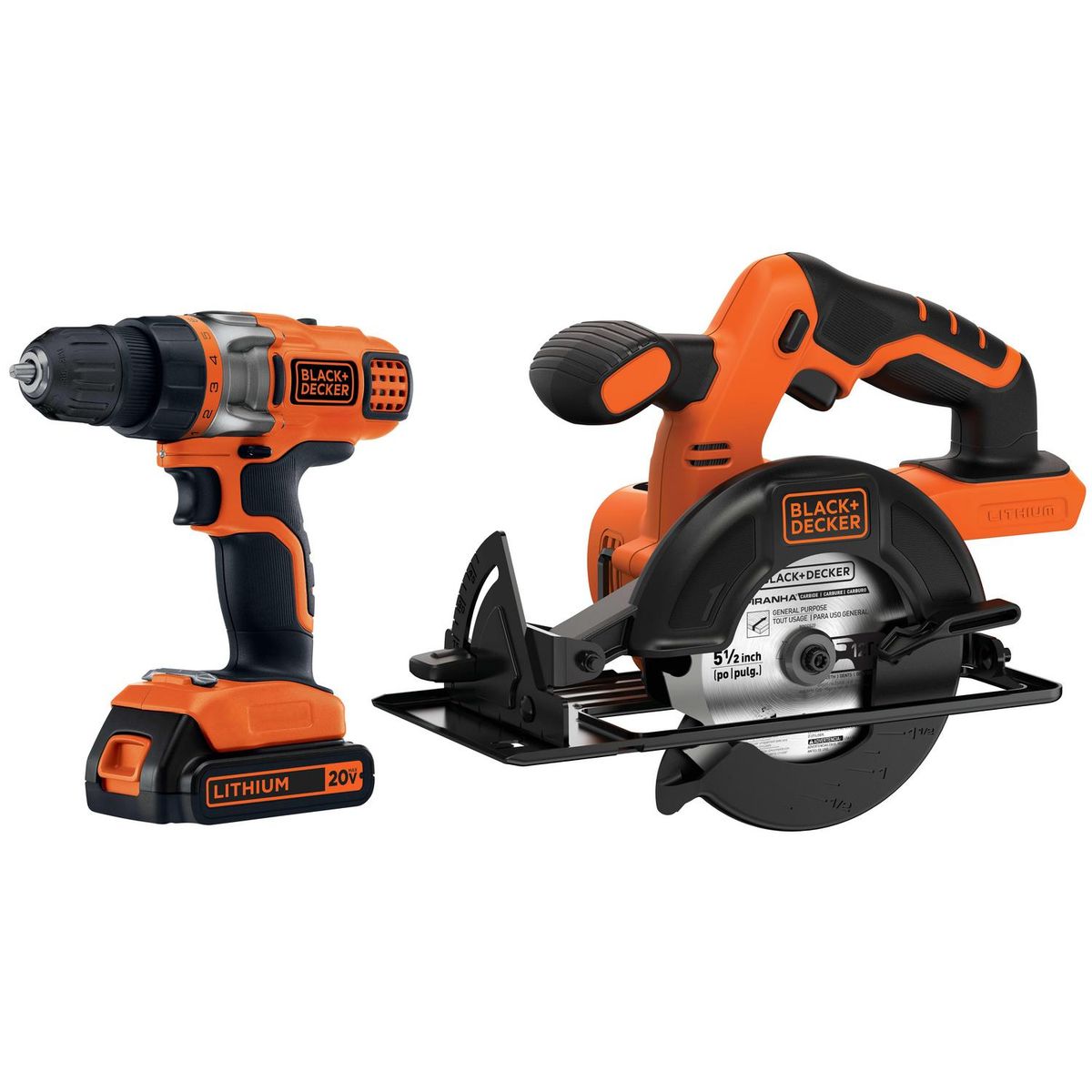 BLACK+DECKER - Taladro atornillador inalámbrico 10mm 20V+sierra circular 20V+1batería