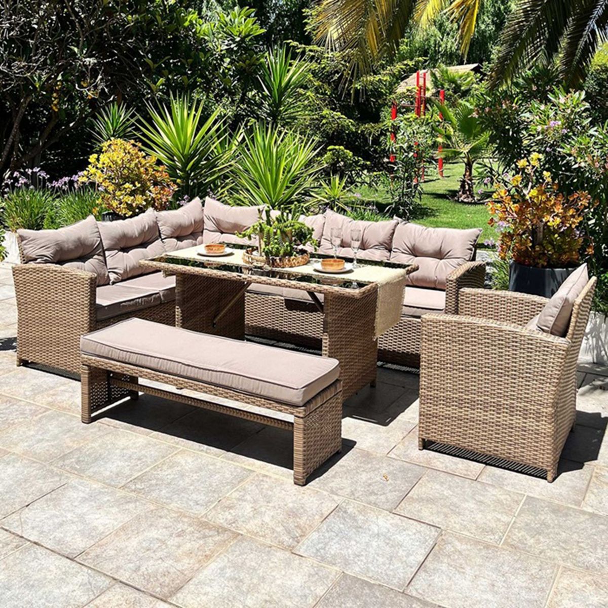 EL BARCO - Juego de Comedor de Terraza Esperanza 6 Personas Café