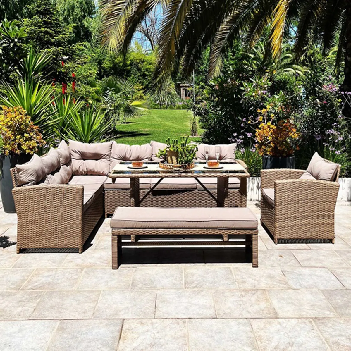 EL BARCO - Juego de Comedor de Terraza Esperanza 6 Personas Café