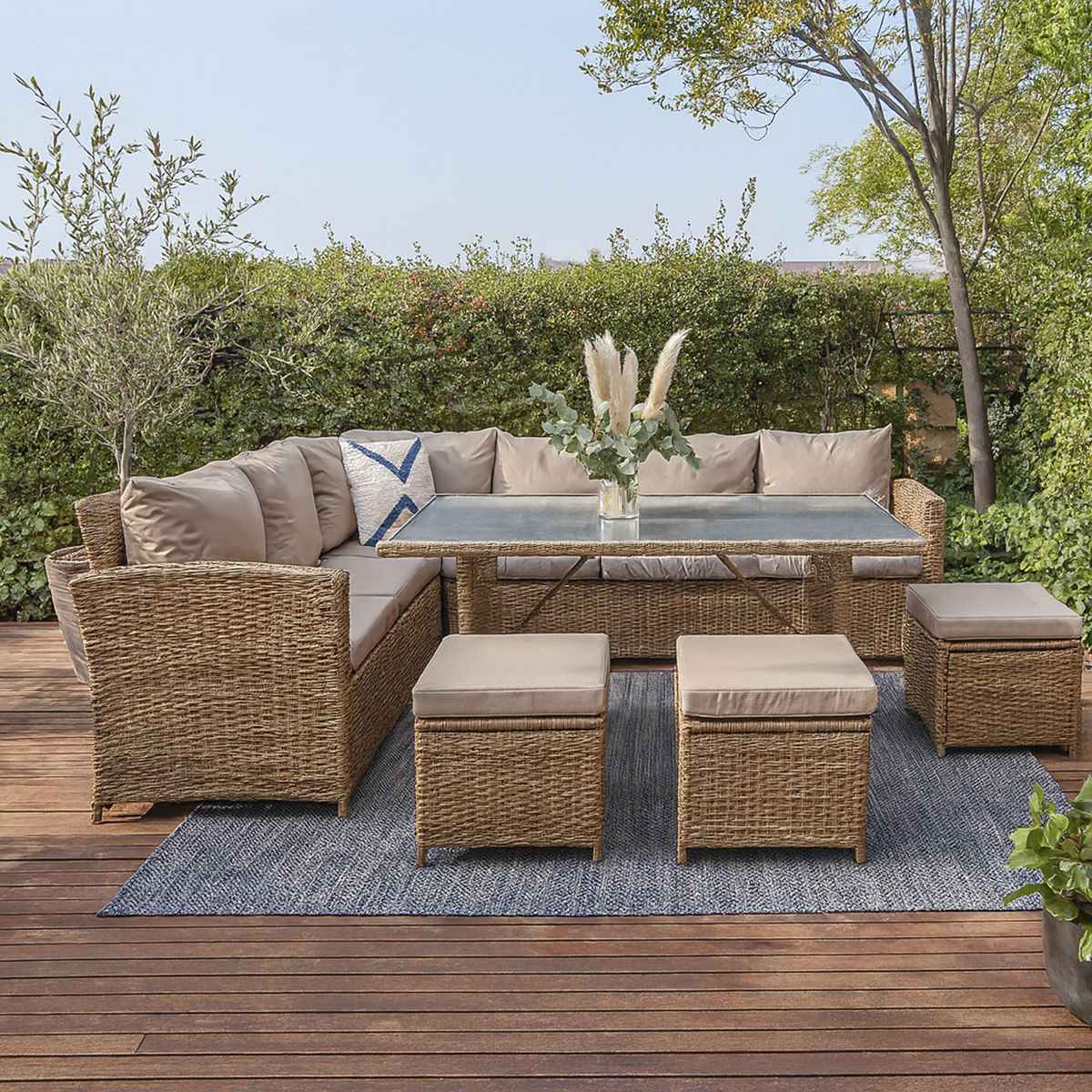 EL BARCO - Juego de Comedor de Terraza Antonia 6 Personas Café