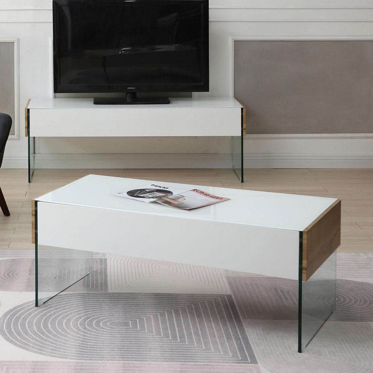 HOMY - Rack TV 65" 140x48x45 cm blanco/madera