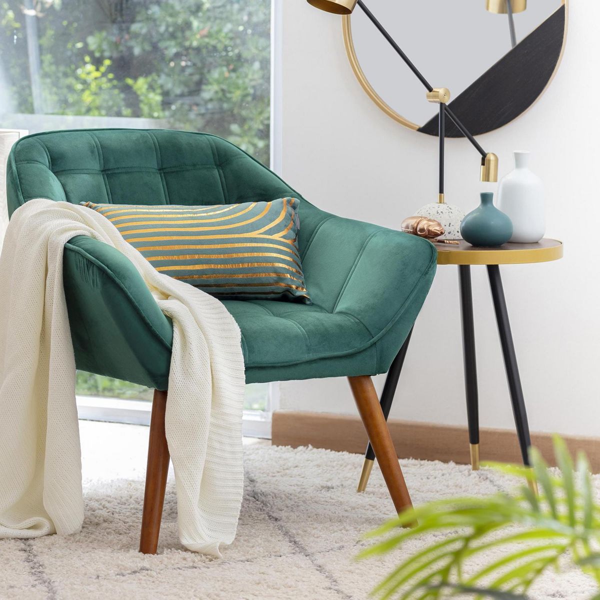 HOMY - Mesa lateral 44x44x55 cm madera/oro