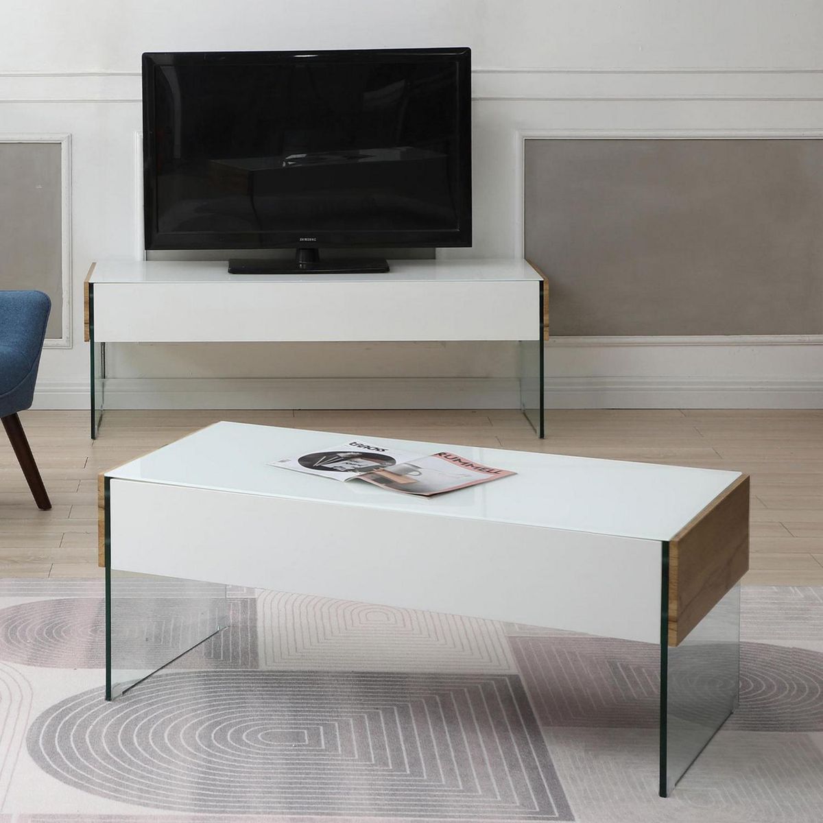 HOMY - Mesa de centro 115x55x45 cm blanco / madera