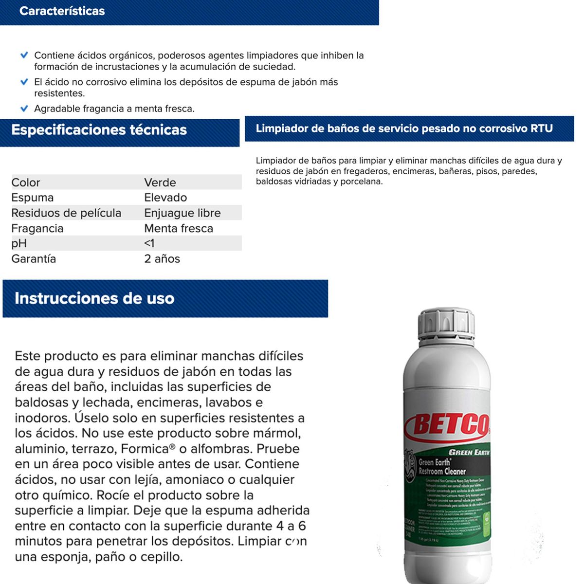 BETCO - Limpiador de sarro para baños 3.78 litros