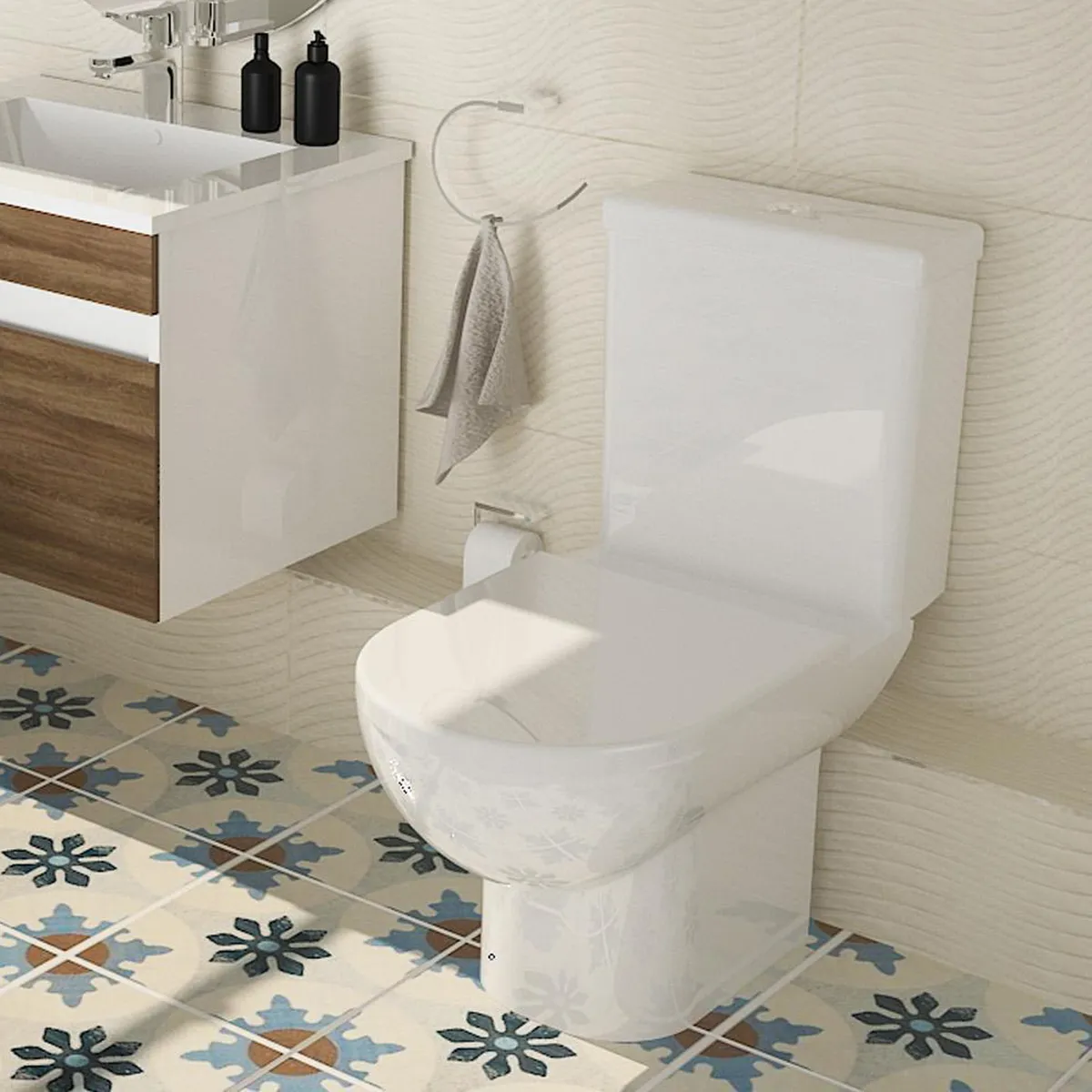 KLIPEN - Sanitario Two piece a Muro 18 cm 6 Litros Atenas Blanco