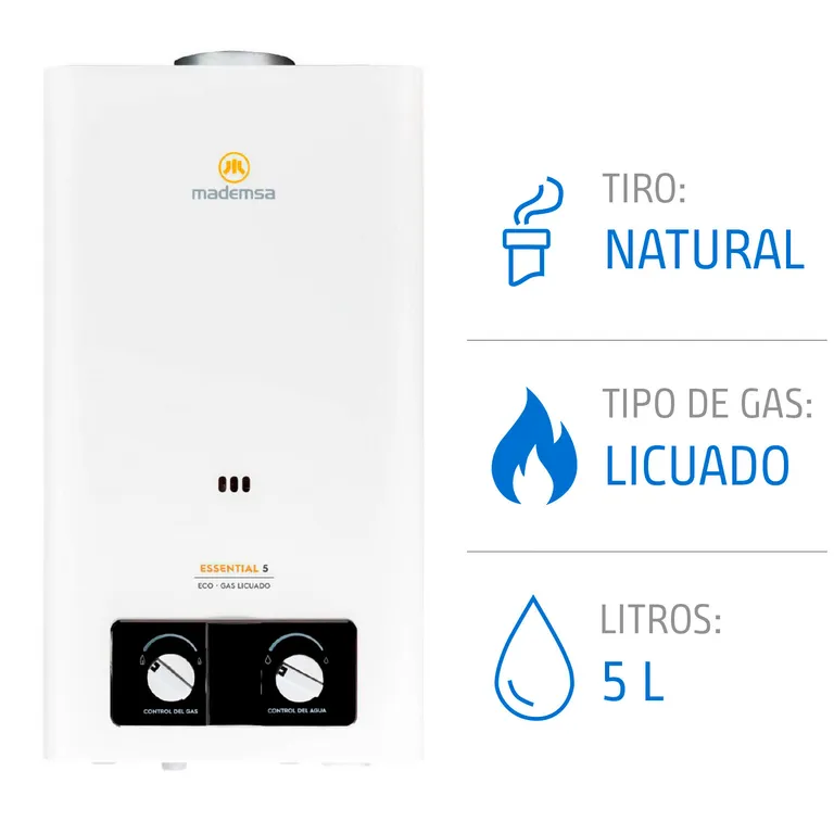 Calefont 5 Litros Gas Licuado Tiro Natural Ionizado