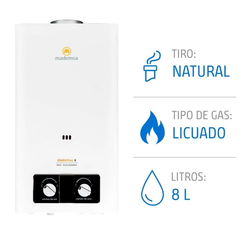 Calefont 8 Litros Gas Licuado Tiro Natural Microturbina