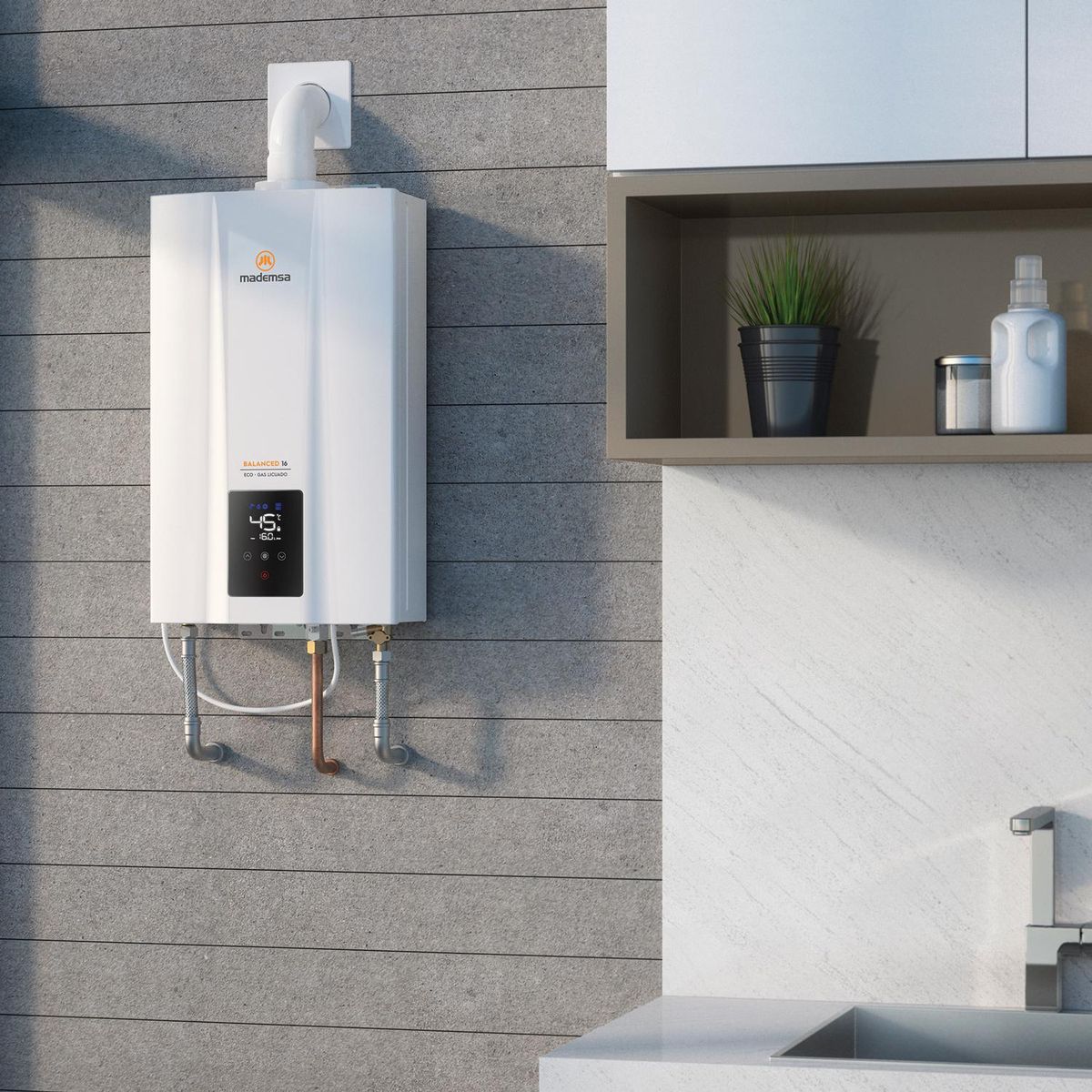 MADEMSA - Calefont Gas Licuado 16 Litros Tiro Forzado 