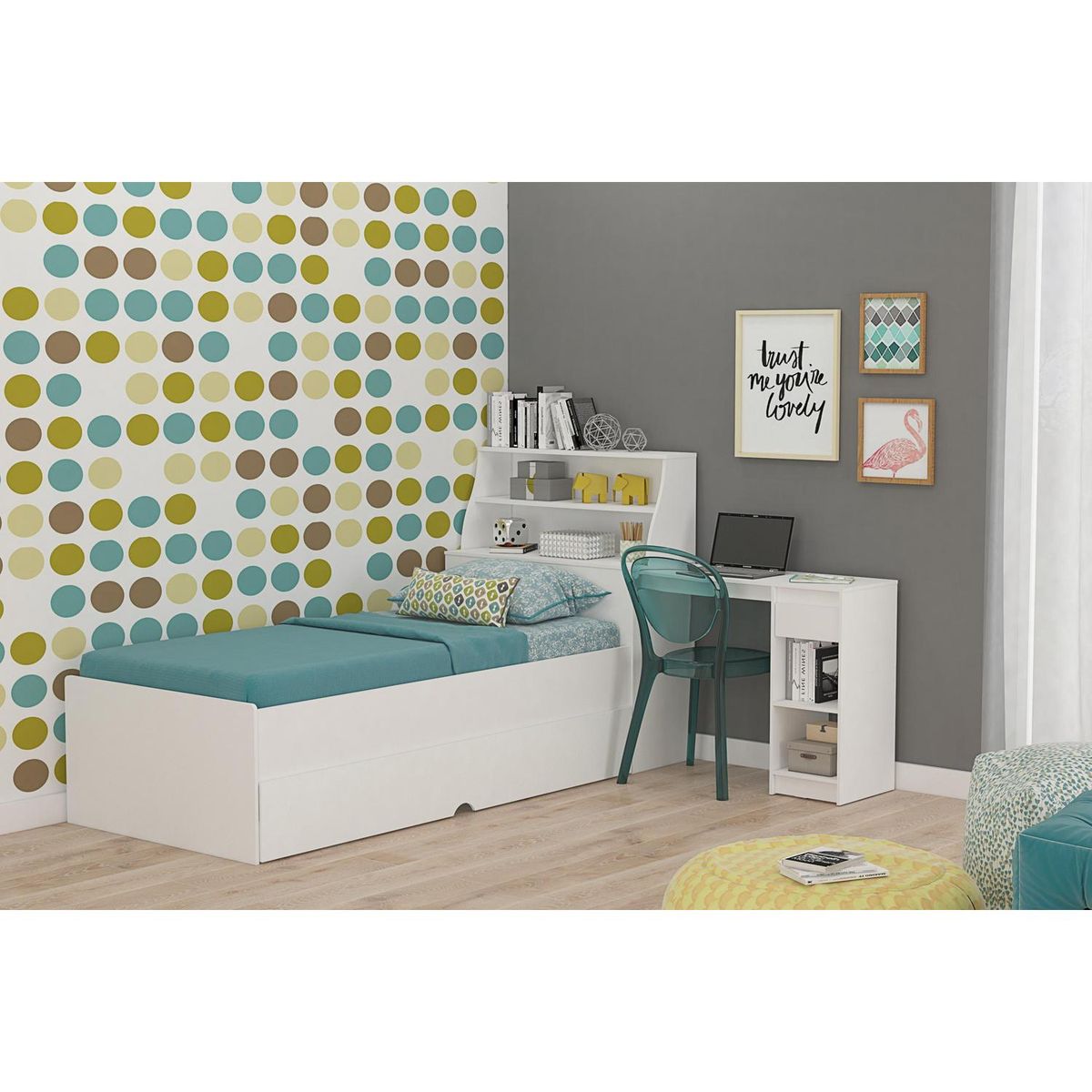 DECOCASA - Cama 1.5 plazas Infantil Biro Julia Off White