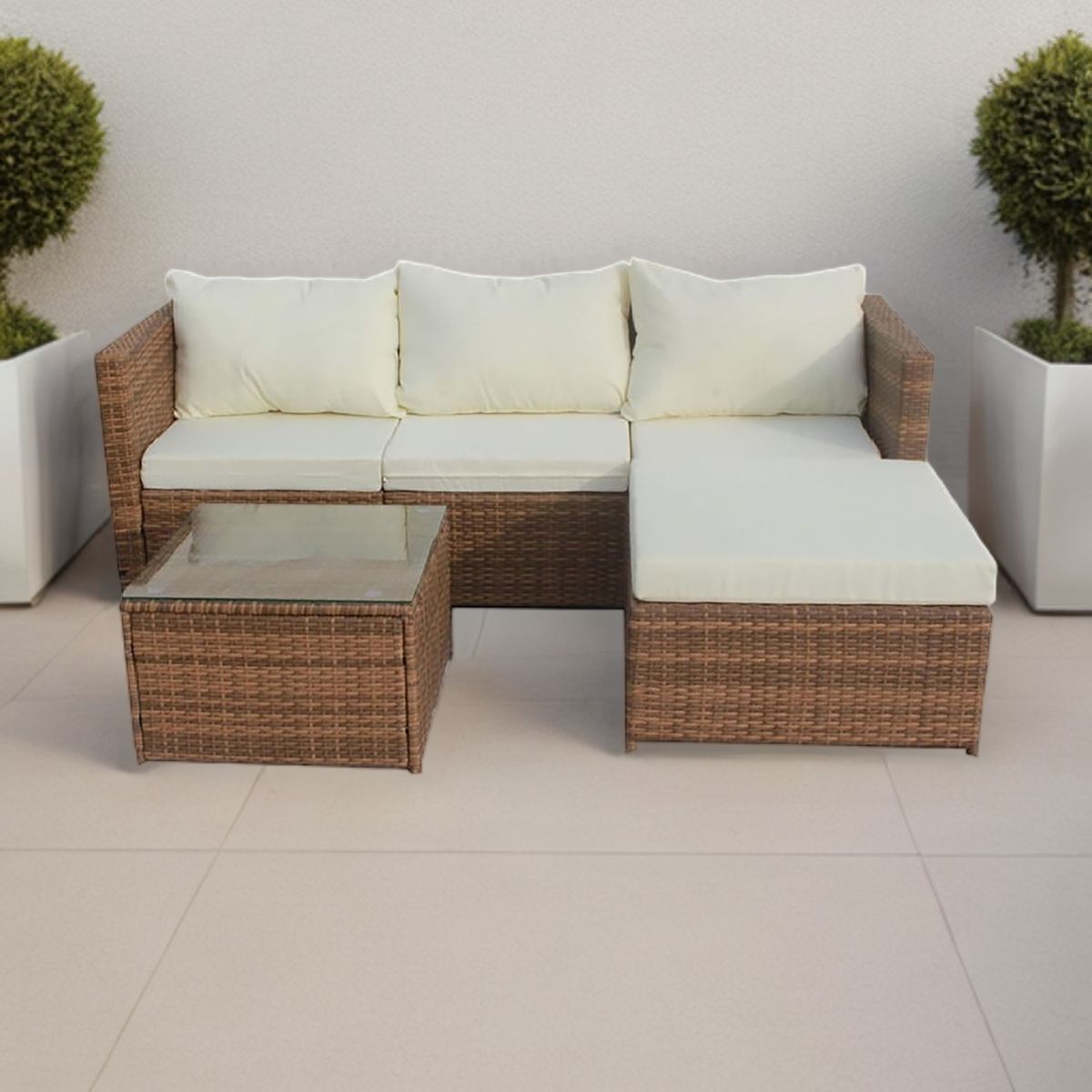 EL BARCO - Juego de Living de Terraza Amanda 4 Personas Café