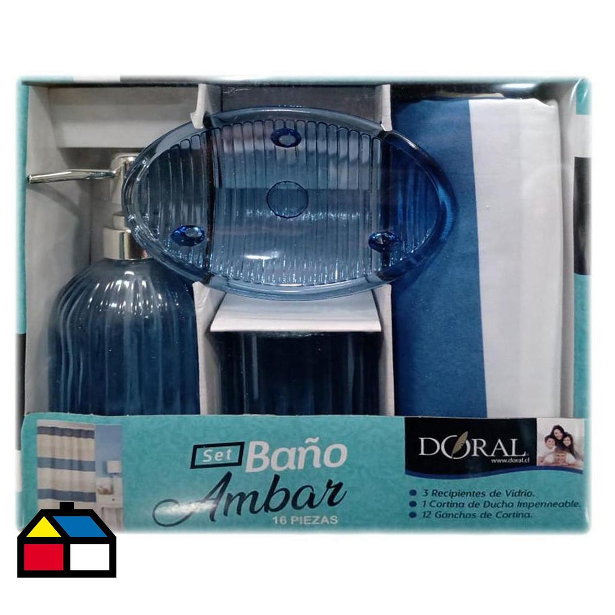 DORAL - Set Baño Ambar Azul/Blanco