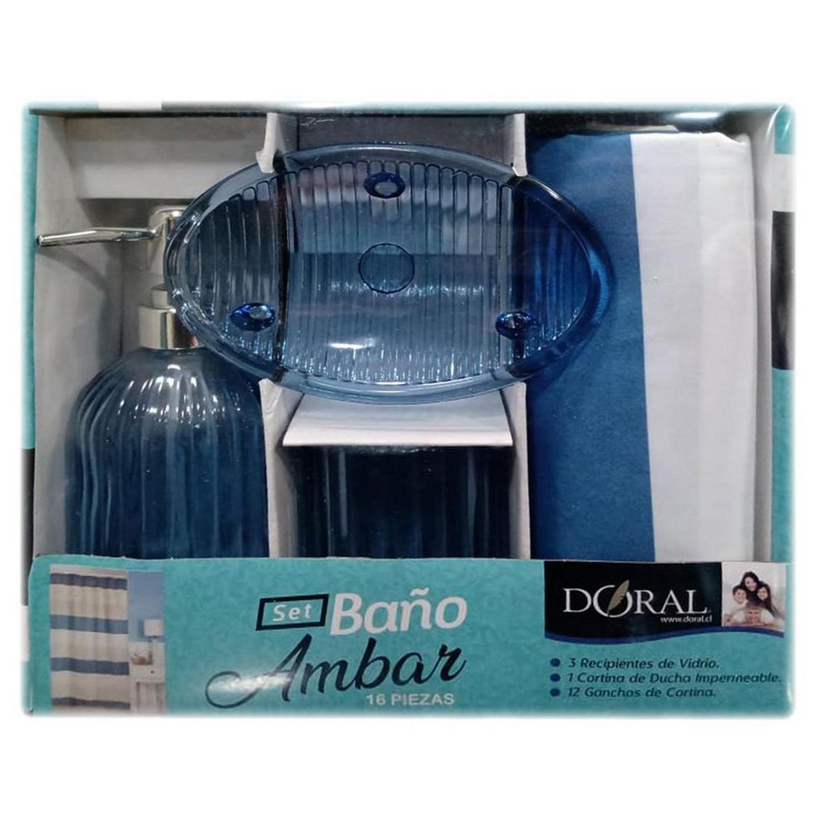 DORAL - Set Baño Ambar Azul/Blanco