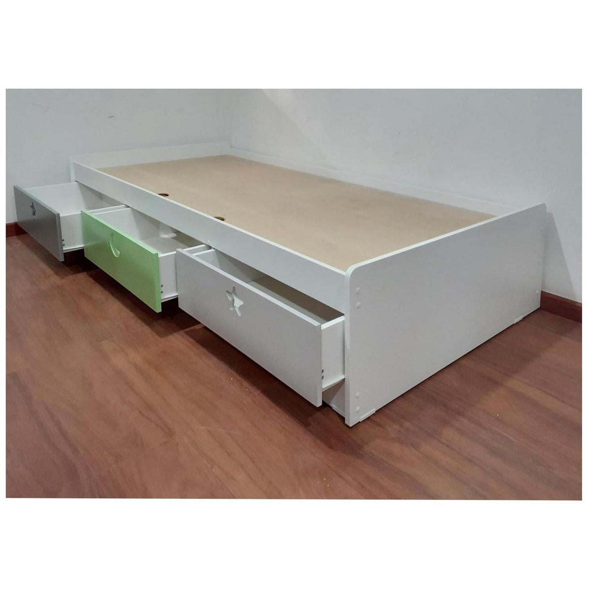 MUEBLES KIDS - Cama 1.5 Plazas Infantil  Verde Gris