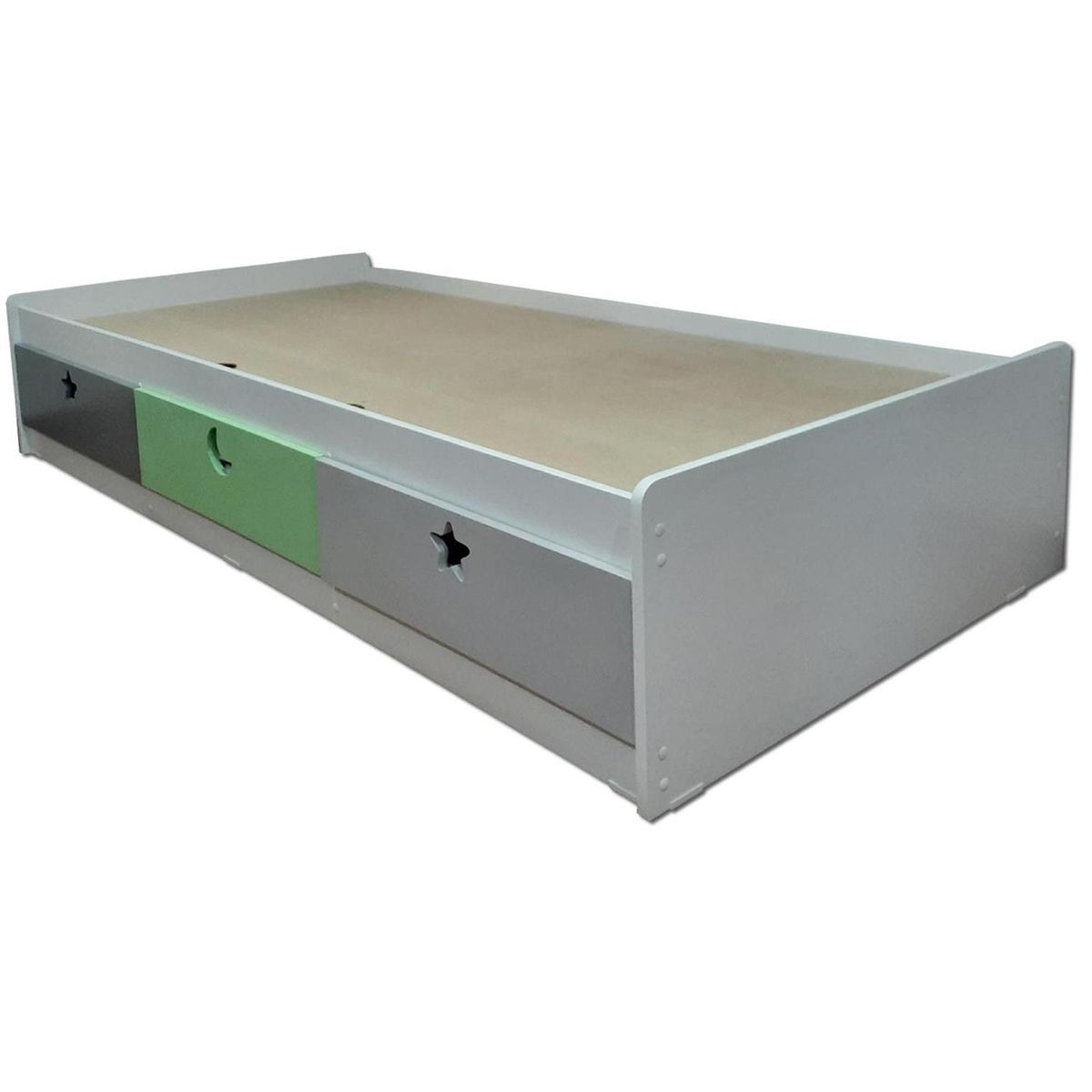 MUEBLES KIDS - Cama 1 plaza Infantil 3 Cajones Verde Gris y Grafito