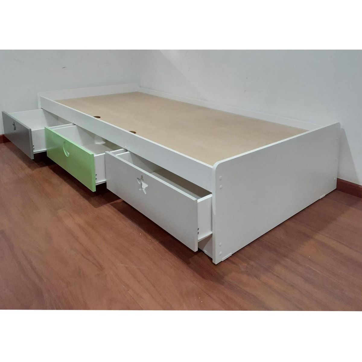 MUEBLES KIDS - Cama 1 plaza Infantil 3 Cajones Verde Gris y Grafito