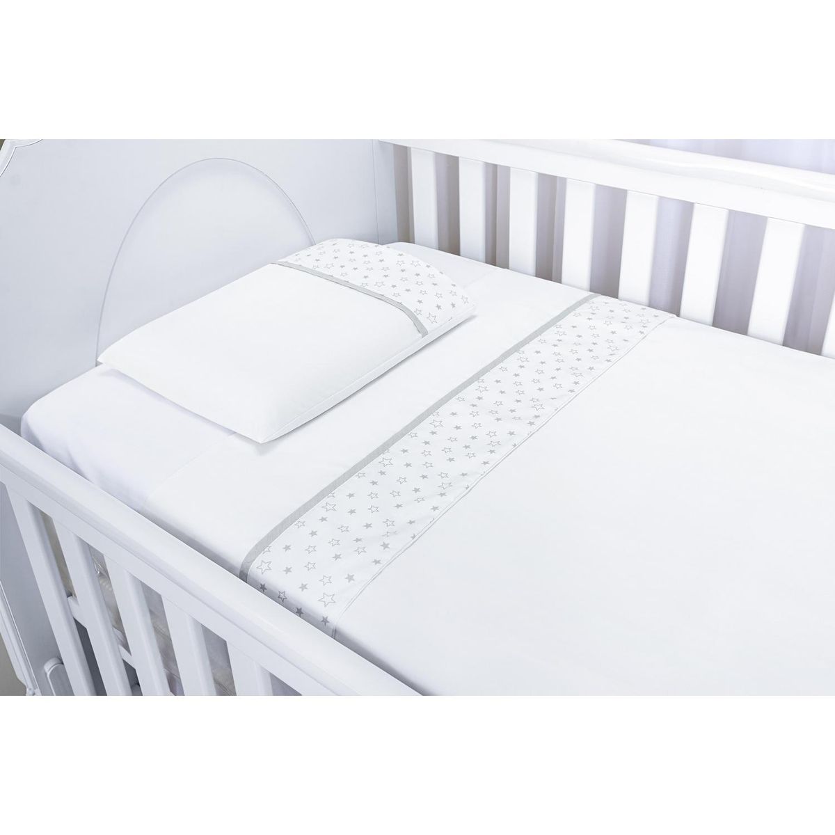 KIDSCOOL - Juego de Sábanas Infantil 144 Hilos Blanco/ Gris