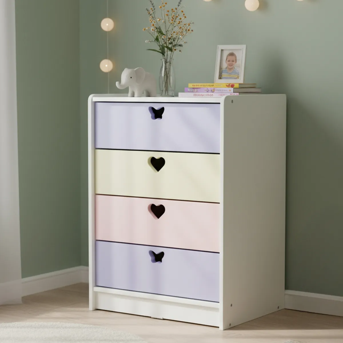 MUEBLES KIDS - Cajonera 4 Cajón(es) Crema Lila 60x95x40 cm Crema Lila