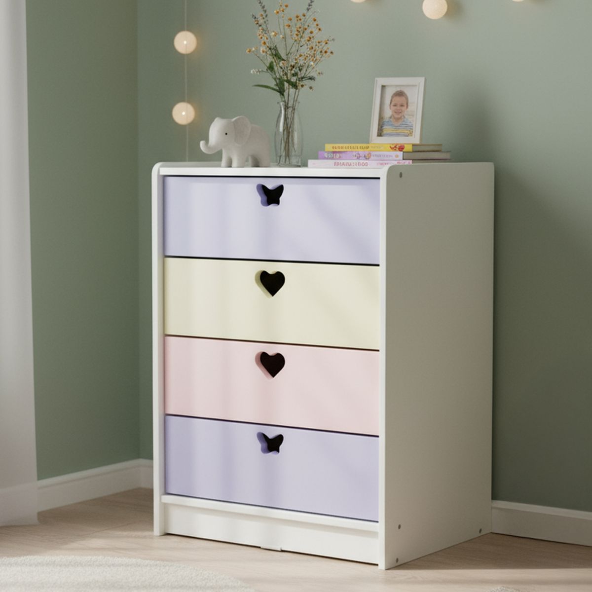 MUEBLES KIDS - Cajonera 4 Cajón(es) Crema Lila 60x95x40 cm Crema Lila