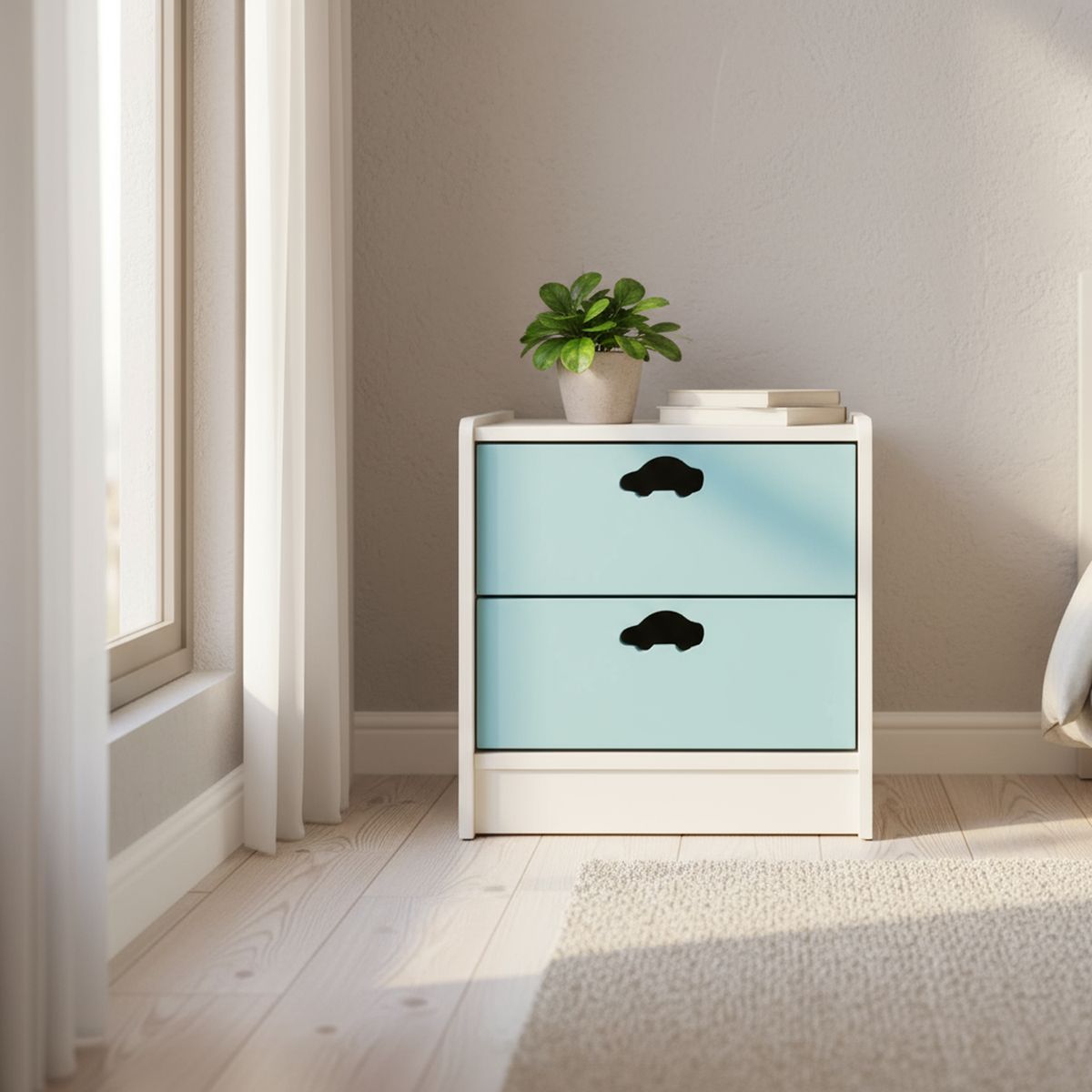 MUEBLES KIDS - Velador 2 Cajón(es) Auto 45x56x45 cm Celeste