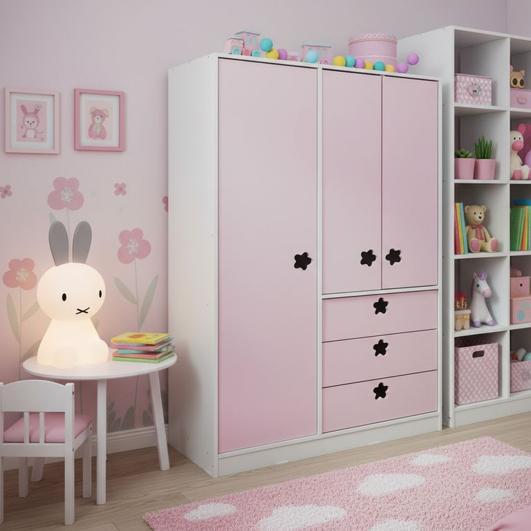 Clóset Flor 3 Puerta(s) 3 Cajón(es) 5 Repisa(s) 100x180x45 cm Rosado