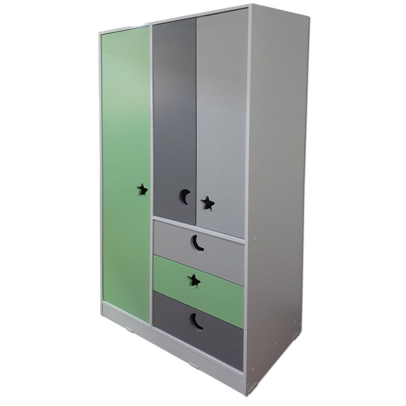 MUEBLES KIDS - Combo Clóset 3 Puerta(s) 3 Cajón(es) 5 Repisa(s) 100x180x45 cm Verde/Gris