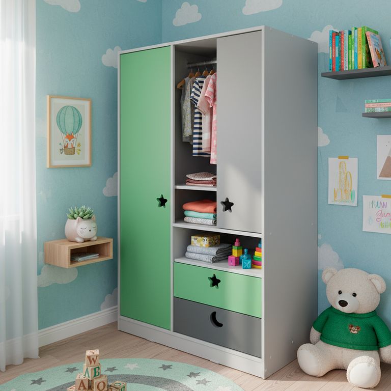 Combo Clóset 3 Puerta(s) 3 Cajón(es) 5 Repisa(s) 100x180x45 cm Verde/Gris