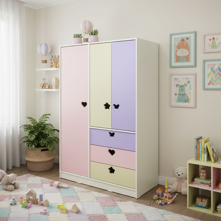 Clóset 3 Puerta(s) 3 Cajón(es) 5 Repisa(s) 100x180x45 cm Lila/Crema