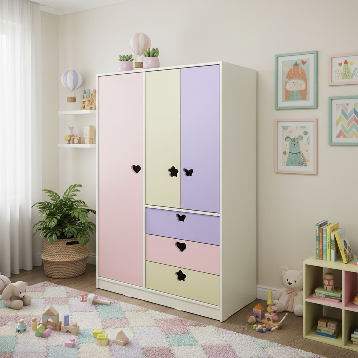 MUEBLES KIDS - Clóset 3 Puerta(s) 3 Cajón(es) 5 Repisa(s) 100x180x45 cm Lila/Crema