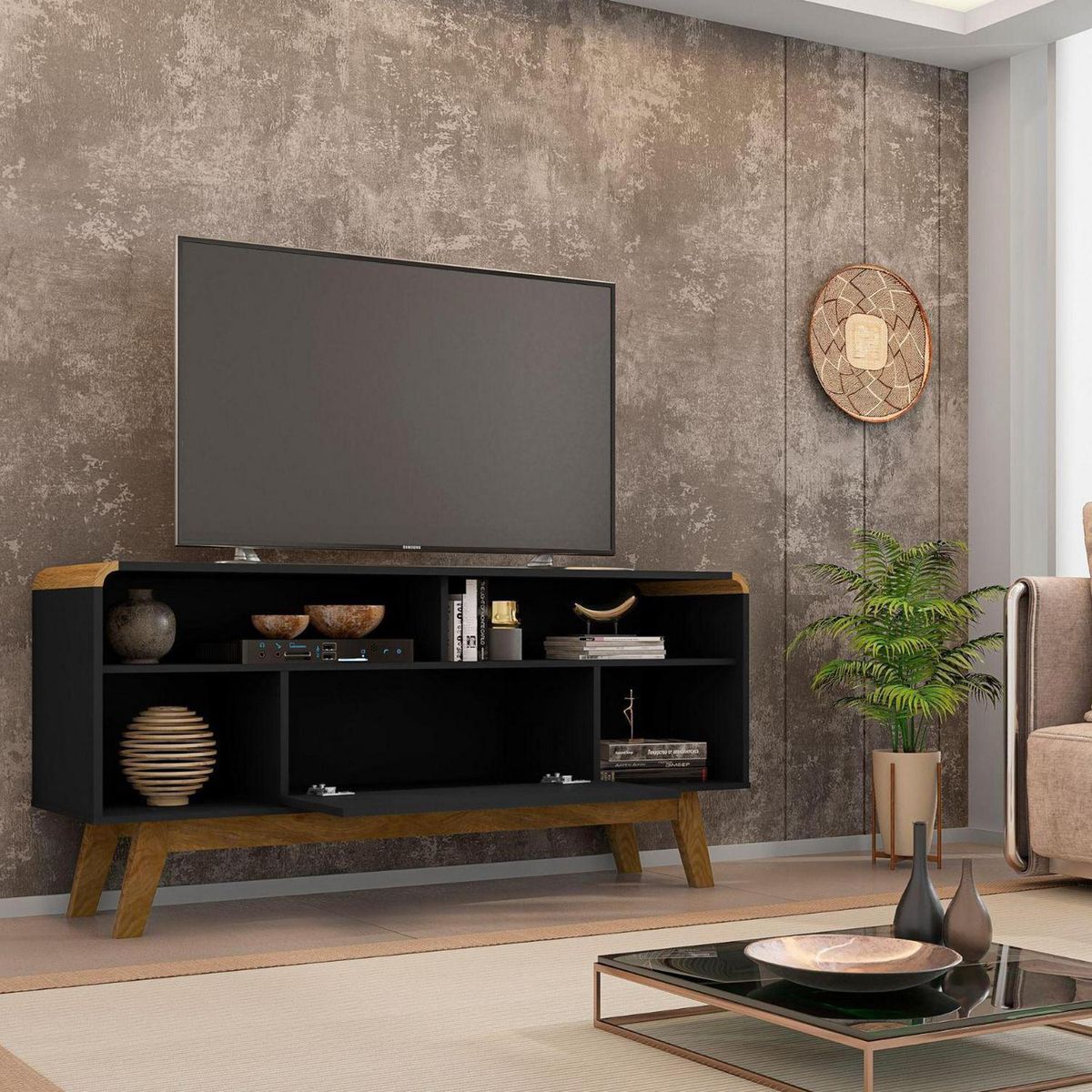 HOGA - Rack Tv 55" Lazuli Negro 64x136x36 cm