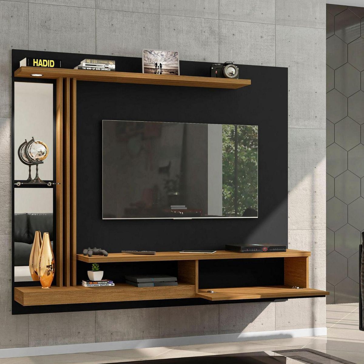 HOGA - Panel Tv 55" Denver Negro Canela 136X160X29 cm