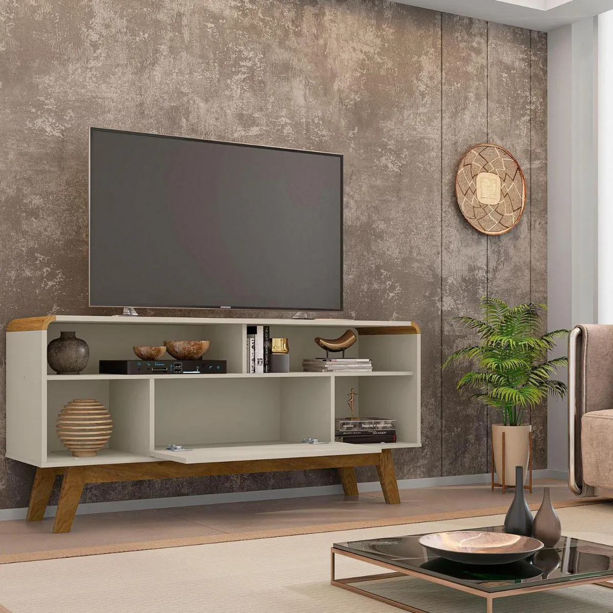 HOGA - Rack Tv 55" Lazuli Blanco Invierno 64x136x36 cm