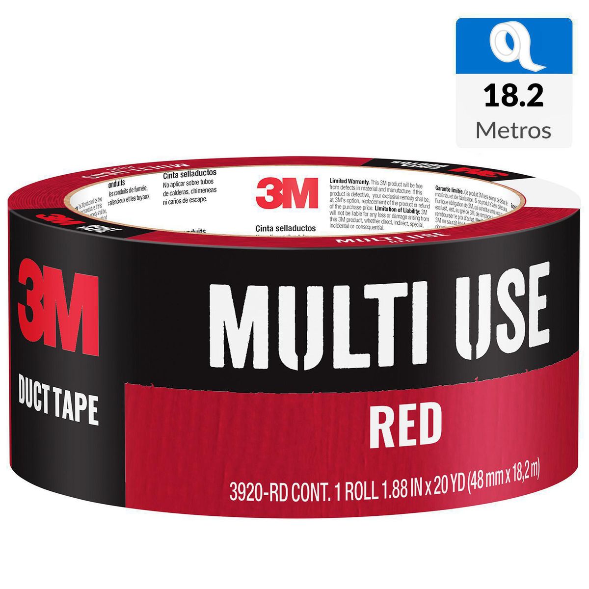 3M - Cinta de Tela Duct Tape de reparación Roja 48 mm x 18 mts