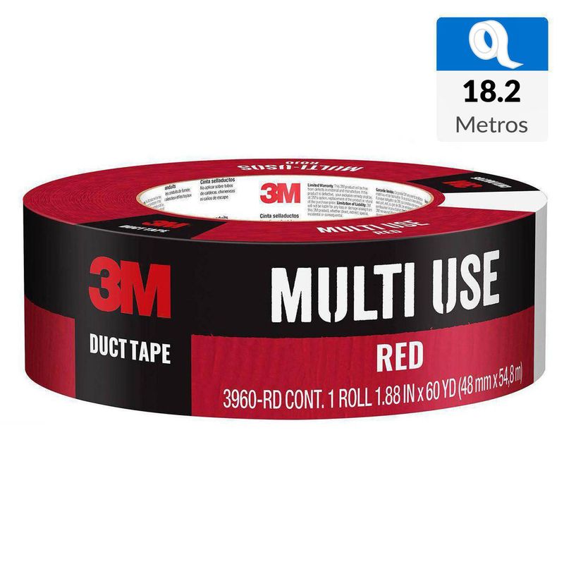 3M - Cinta de Tela Duct Tape de reparación Roja 48 mm x 18 mts