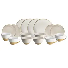 DECO EXPRESS - Juego de Vajilla 16 Piezas Cerámica Beige/blanco