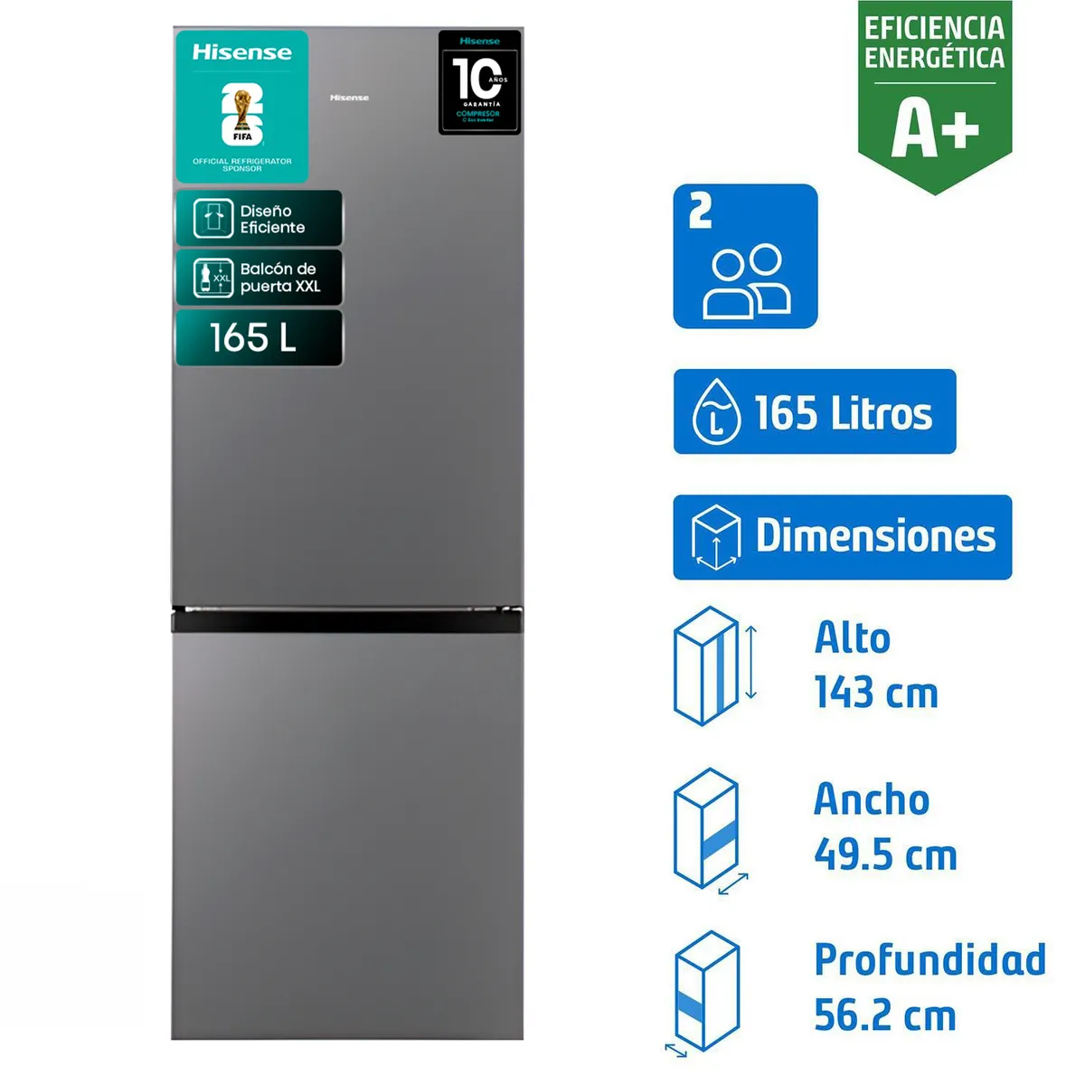 HISENSE - Refrigerador Bottom Freezer Frío Directo 165 Litros Gris RD-22DC
