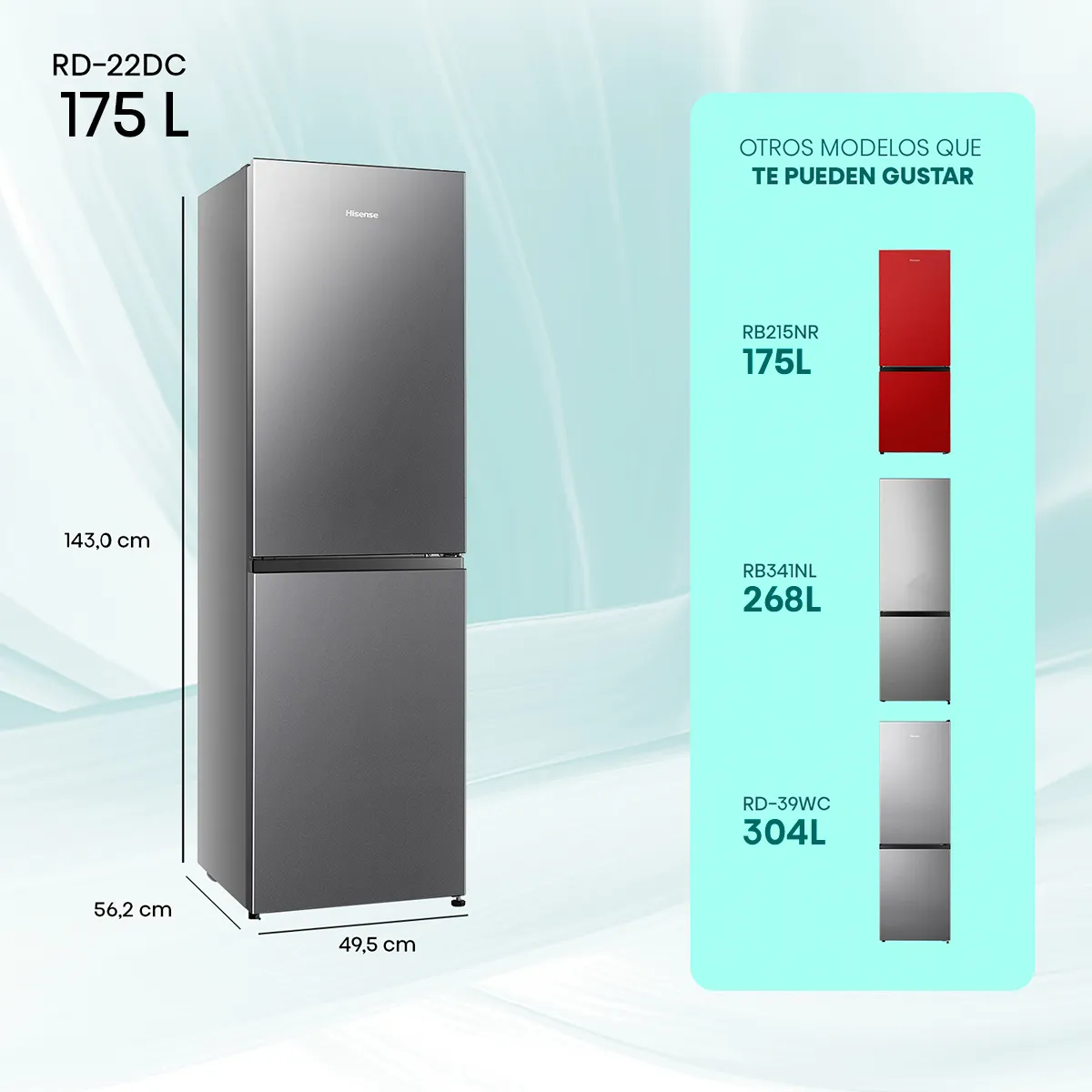 HISENSE - Refrigerador Bottom Freezer Frío Directo 175 Litros Inox RD-22DC