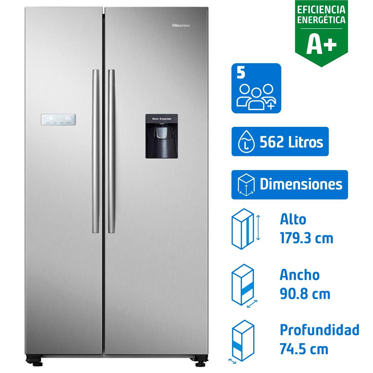 HISENSE - Refrigerador 2 Puertas Side by Side No Frost 562 Litros Gris RC-74WSD