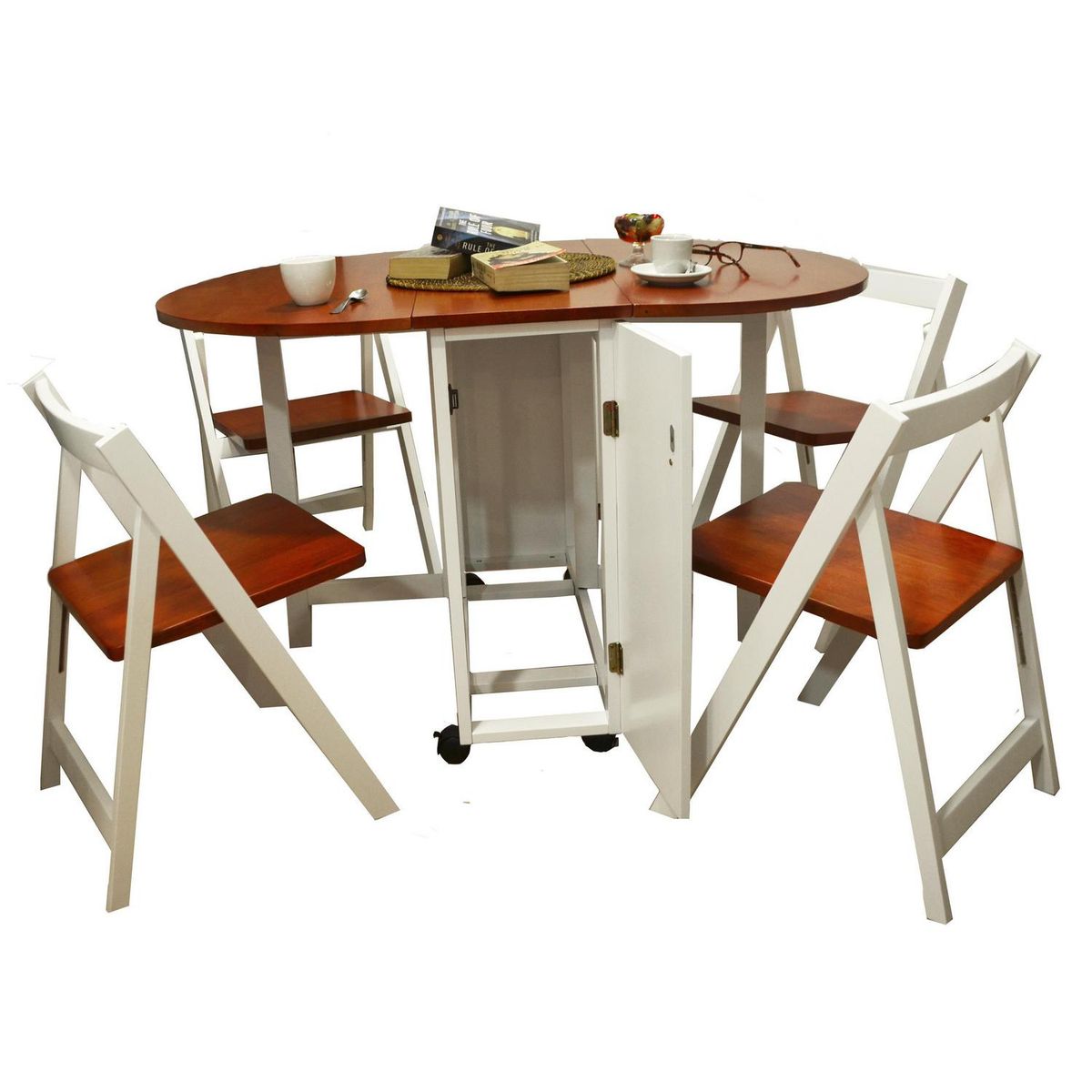 HOMY - Mesa arrimo plegable 80x73,5x120 cm blanco/teka