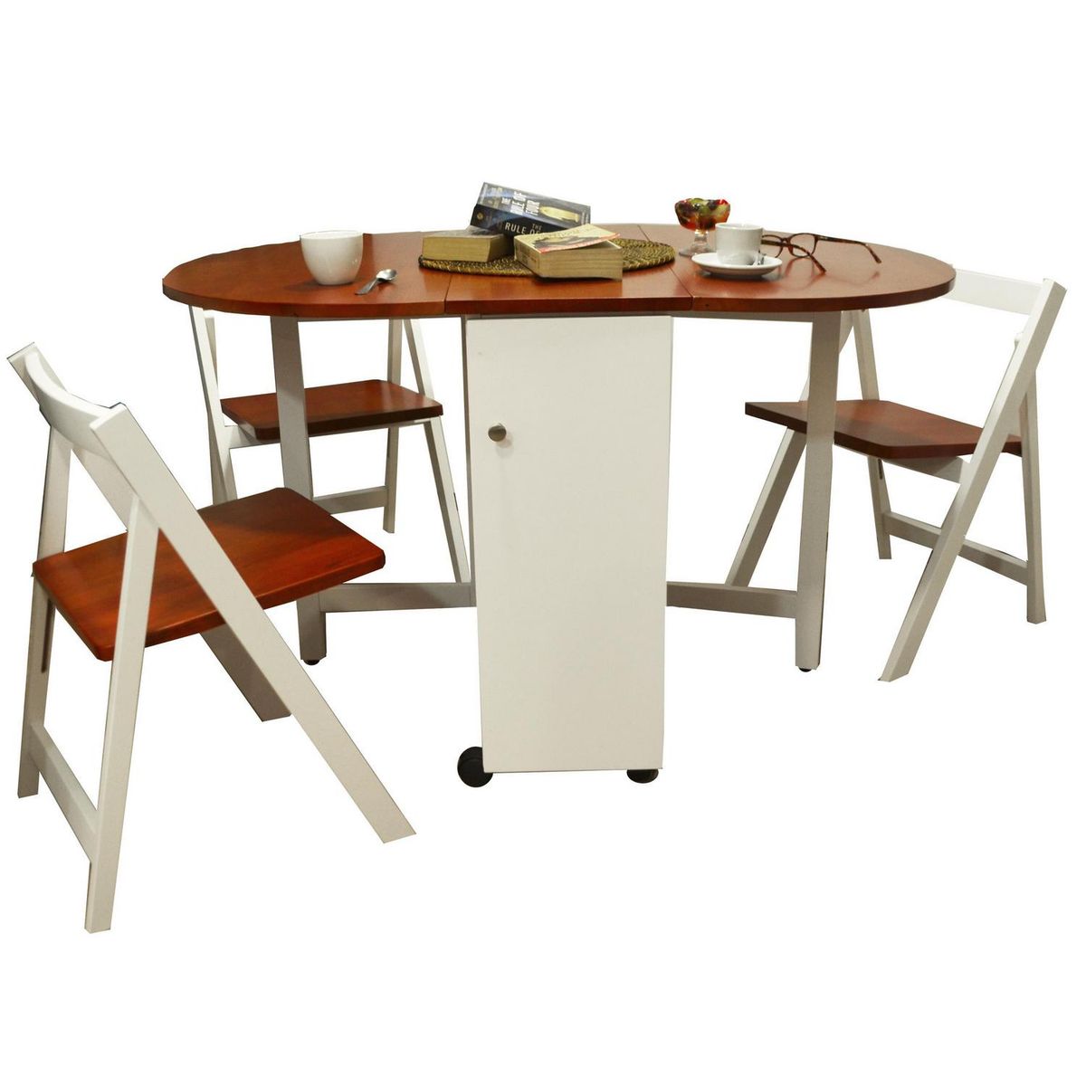 HOMY - Mesa arrimo plegable 80x73,5x120 cm blanco/teka