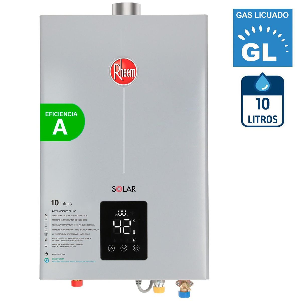 RHEEM - Calefont Gas Licuado 10 Litros Tiro Forzado Ionizado