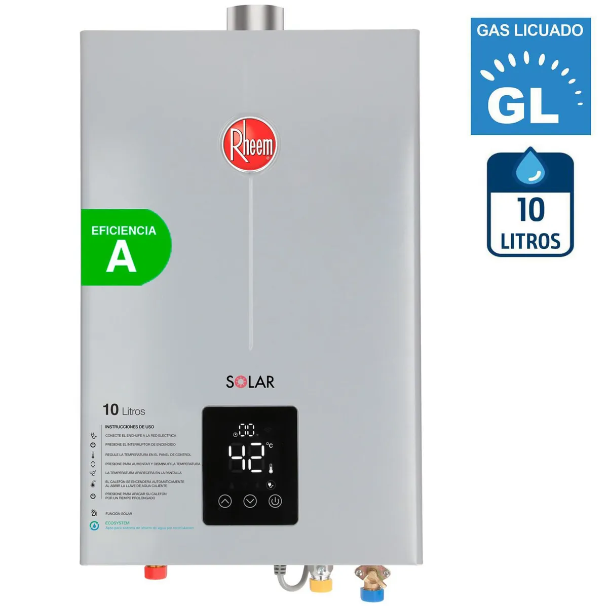 RHEEM - Calefont Gas Licuado 10 Litros Tiro Forzado Ionizado