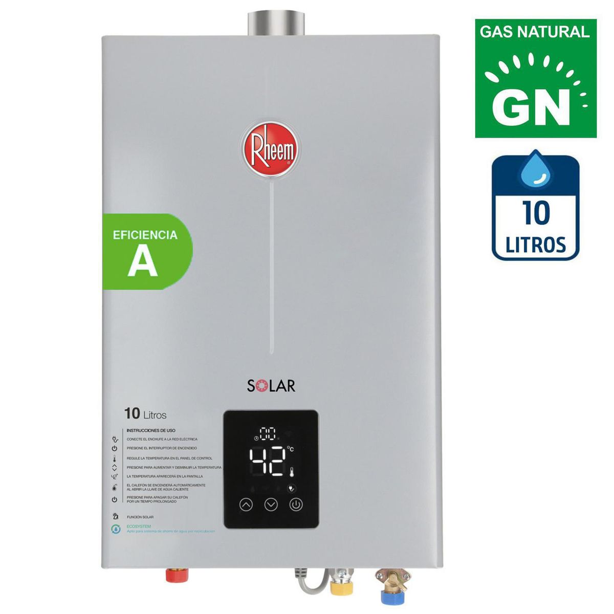 RHEEM - Calefont Gas Natural 10 Litros Tiro Forzado Ionizado