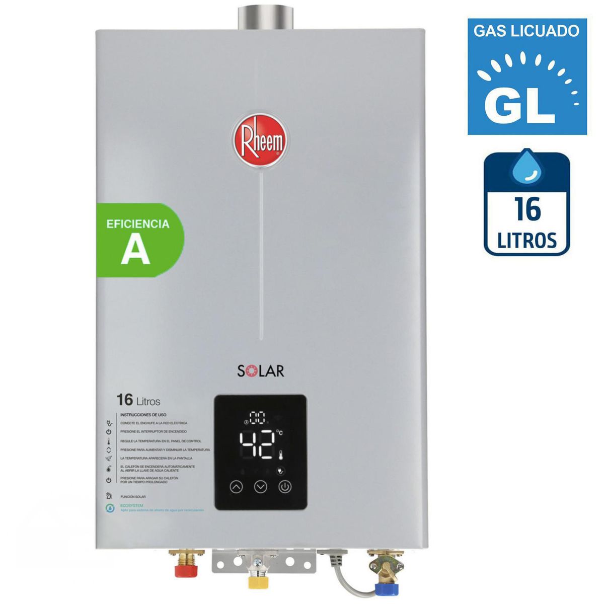 RHEEM - Calefont Gas Licuado 16 Litros Tiro Forzado Ionizado