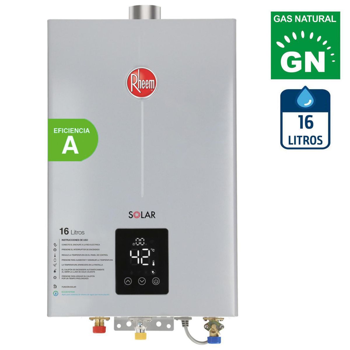 RHEEM - Calefont Gas Natural 16 Litros Tiro Forzado Ionizado