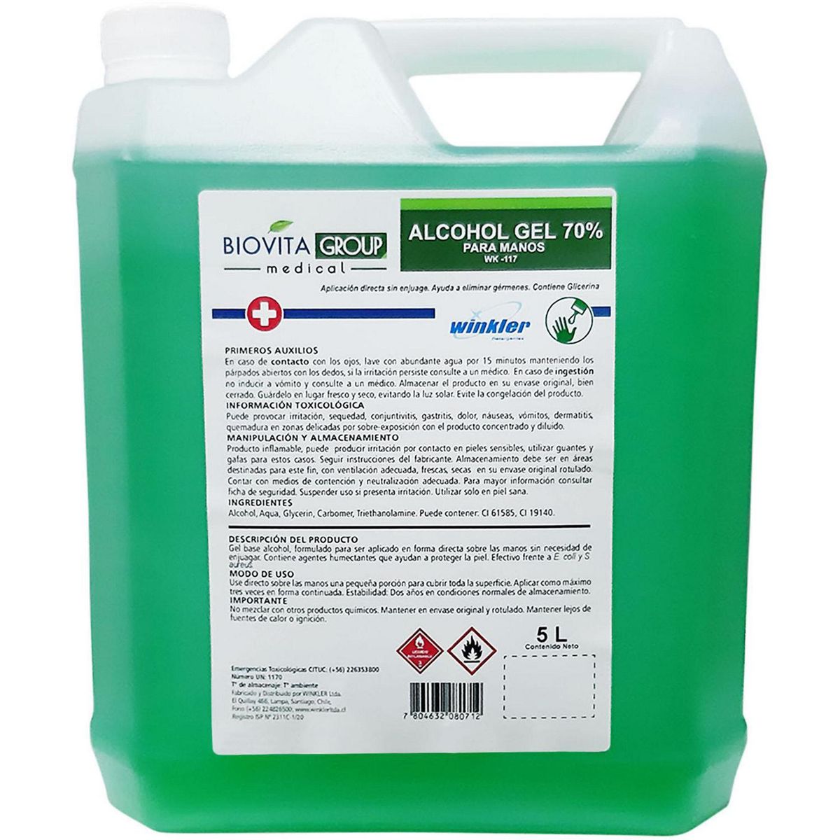 BIOVITA - Alcohol gel para manos 70% - 5 Litro