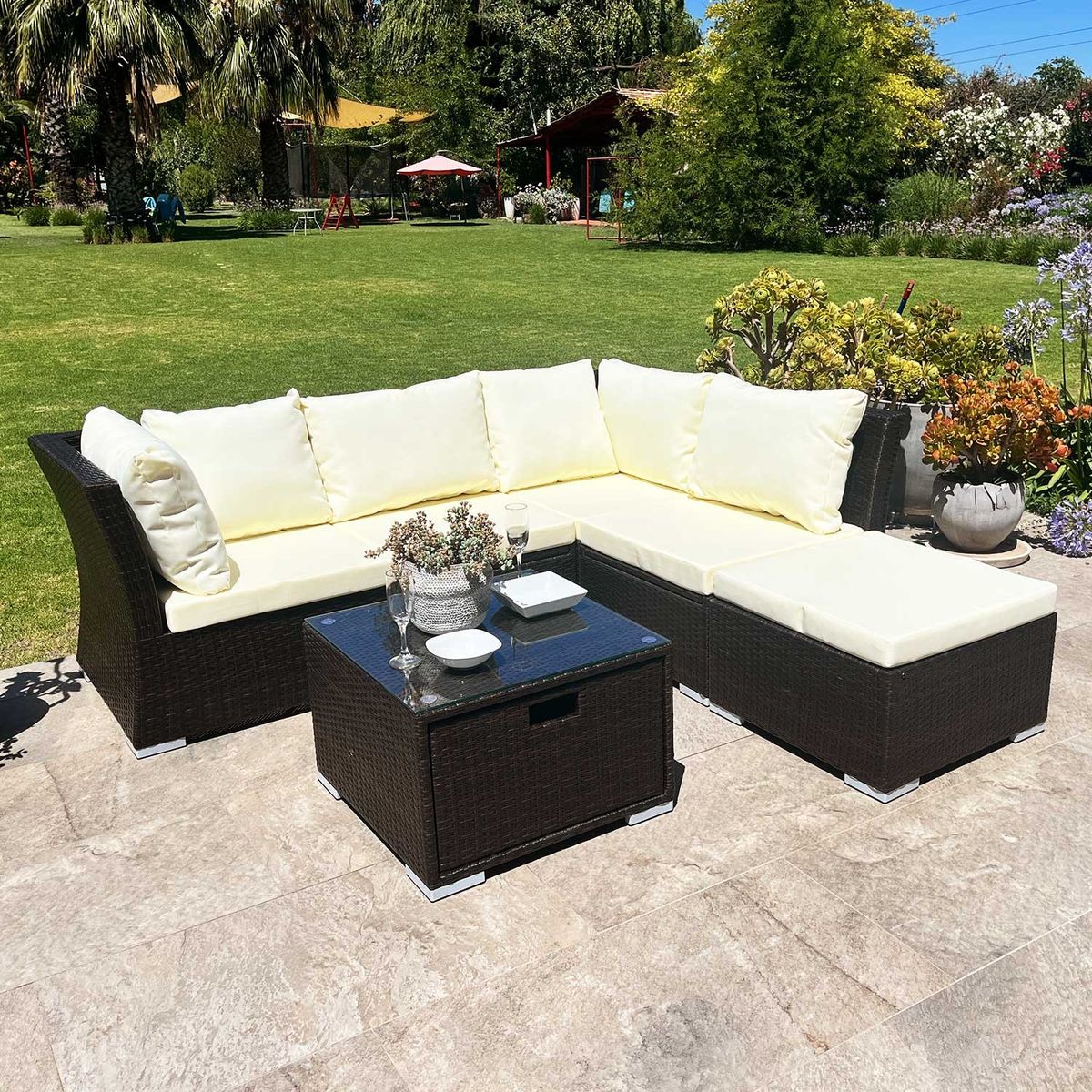 EL BARCO - Juego de Living de Terraza Freso 5 Personas Chocolate